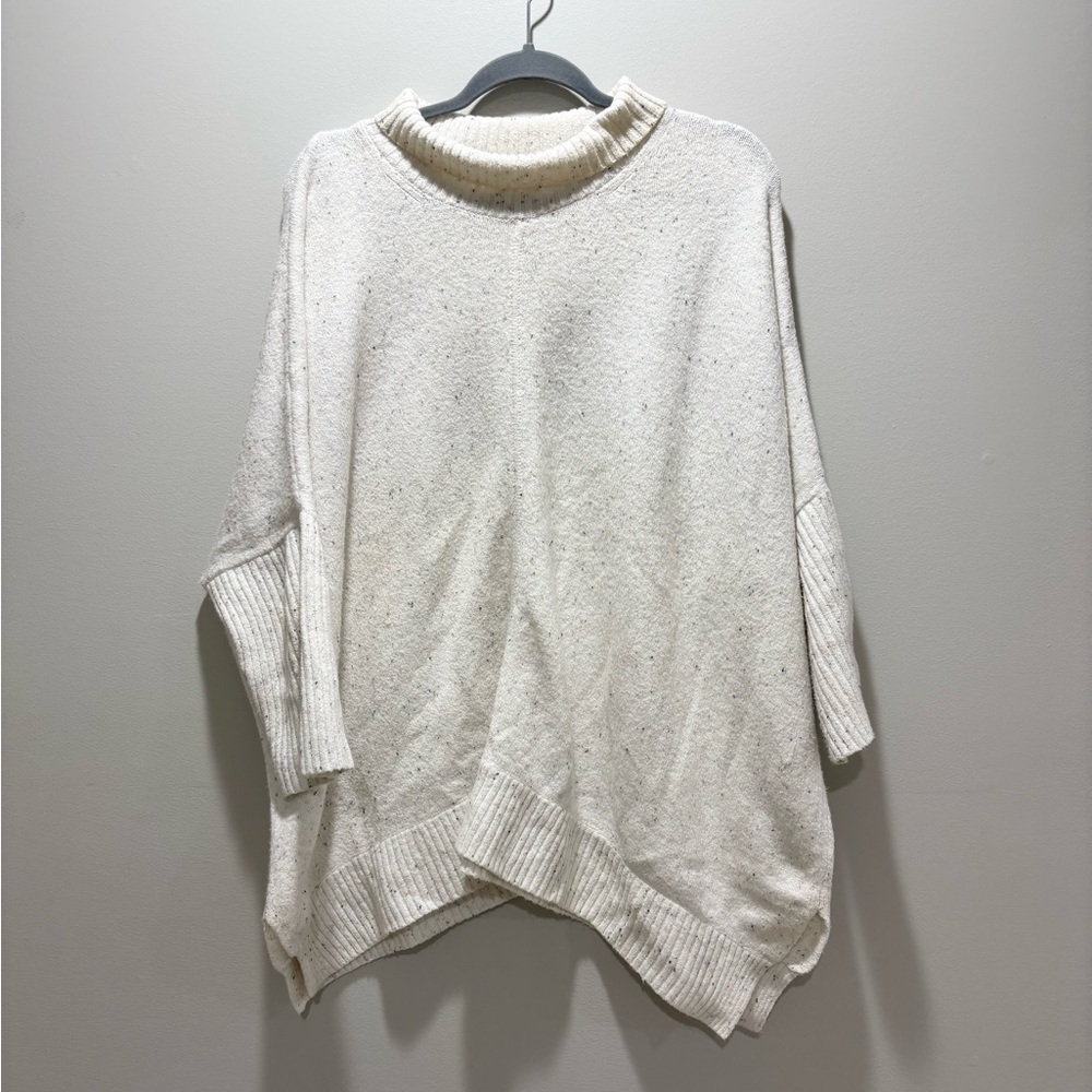 LOFT • Women’s Ivory Speckle Relaxed Fit Dolman Poncho Cowl Neck Sweater Sz L